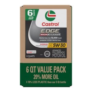 Castrol EDGE High Mileage 5W-30 Advanced Full Synthetic Engine Oil, EcoPack – 6 qt