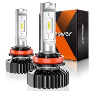 SEALIGHT H11 Bulbs, 4X Super Bright Powersport Bulbs 6000K White Plug and Play – 2-Pack